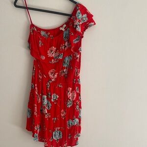 love, Fire Red Floral Mini Dress